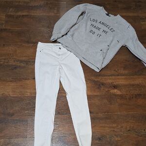 Time and Tru Gray Top with White Jeans